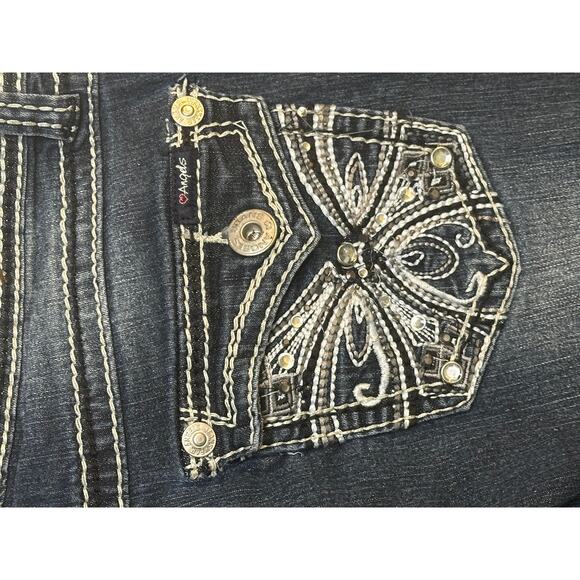 Angels Dark Wash Rhinestone Cropped Jeans Size 9 - Picture 2 of 6
